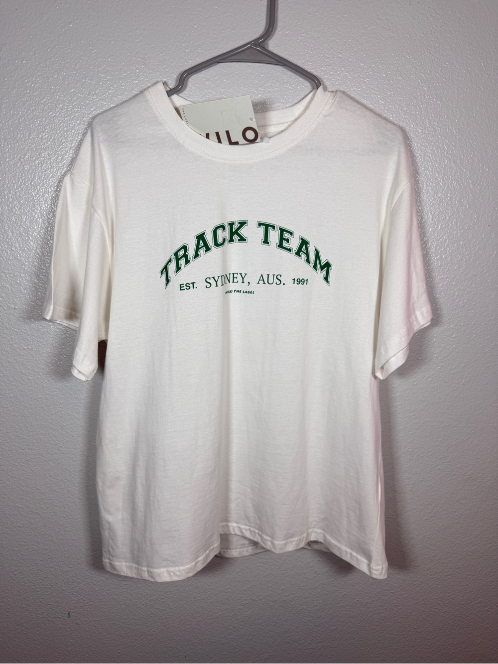 WILO The Label Track Team Graphic T-Shirt Womens Small S White Green NWT